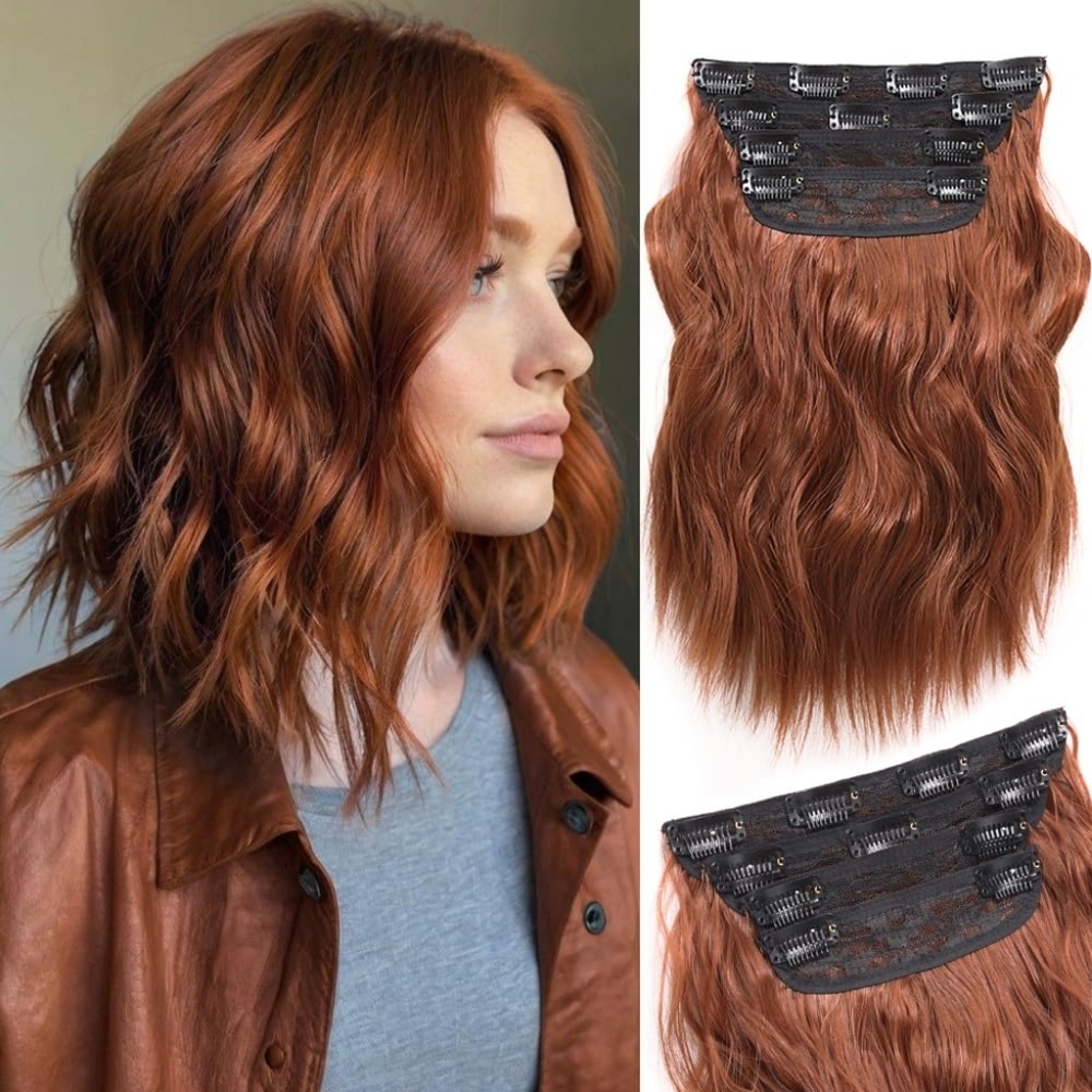 Clip-In Hair‎ Extensions • Auburn Red • 10" Short Wavy • 4PCS Set